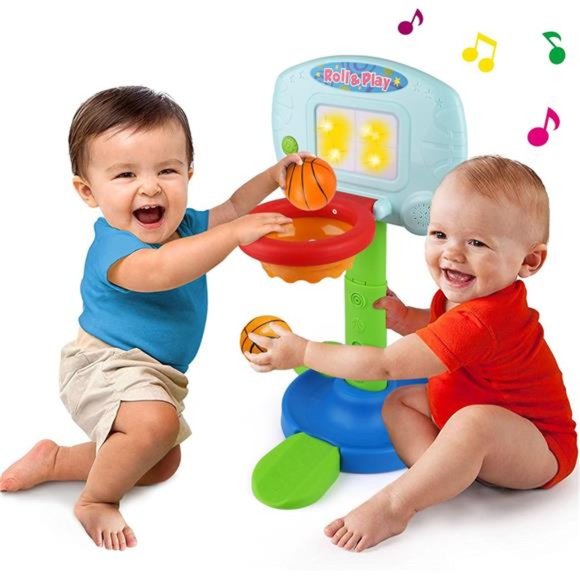 Basketball Hoop for Kids, 2 in 1 Adjustable Sports Toy Set with Light and Music - Picture 1 of 7